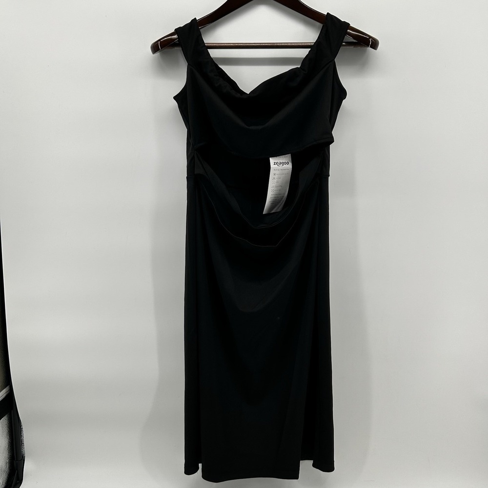 Zeagoo‎ Womens Large Black Cowl Neck Cutout Bodycon Sheath Midi Cocktail Dress